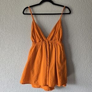 ASOS 6 Orange V Neck Cotton Romper‎ Casual Summer Outfit